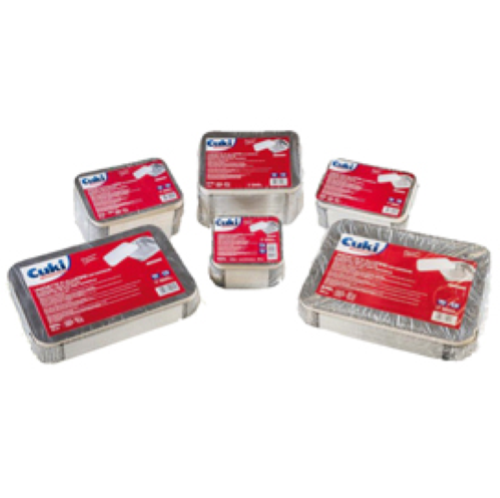 Contenitore in alluminio - 31,5 x 21,5 x 4,2 cm - 6 porzioni - coperchio incluso - Cuki Professional - pack 25 pezzi